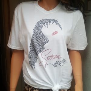 SELENA Bling Rhinestone T-shirt Tee Large
